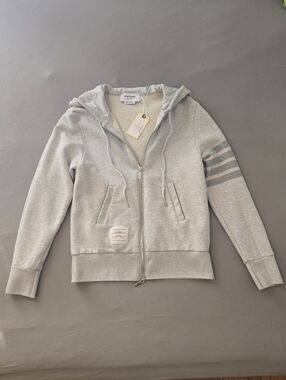 Thom Browne Light Gray Zip-Up Hoodie